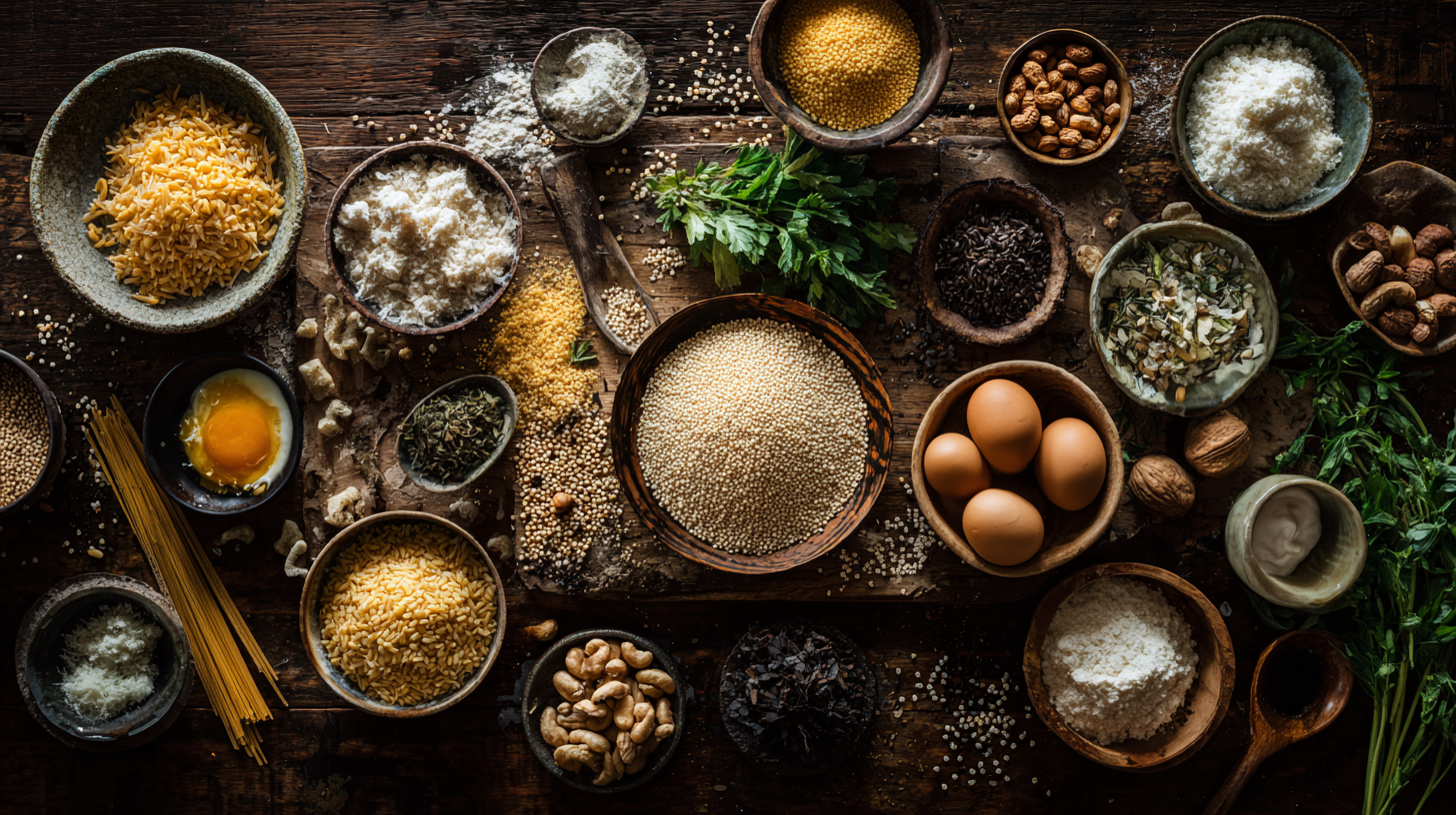 Verschiedene Zutaten in Schüsseln auf einem Tisch