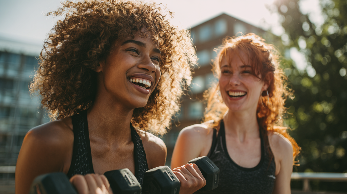 Zwei Frauen treiben draussen Sport