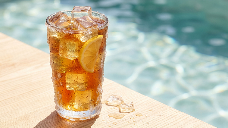 Glas gefüllt mit Eiswürfeln und Eistee